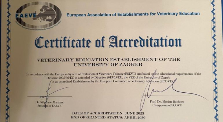 EAEVE accreditation of the Faculty of Veterinary medicine Zagreb