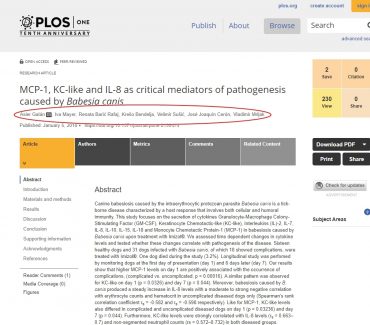 Galan i sur. (2018): MCP-1, KC-like and IL-8 as critical mediators of pathogenesis caused by Babesia canis. PlosOne.