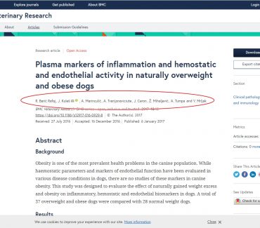 Barić Rafaj i sur. (2017): Plasma markers of inflammation and hemostatic and endothelial activity in naturally overweight and obese dogs. BMC Veterinary Research.