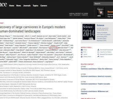 Chapron i sur. (2014): Recovery of large carnivores in Europe’s modern human-dominated landscapes. Science.