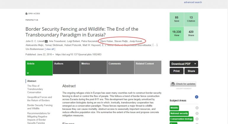 Linnell i sur. (2016): Border Security Fencing and Wildlife: The End of the Transboundary Paradigm in Eurasia? PLoS Biol.