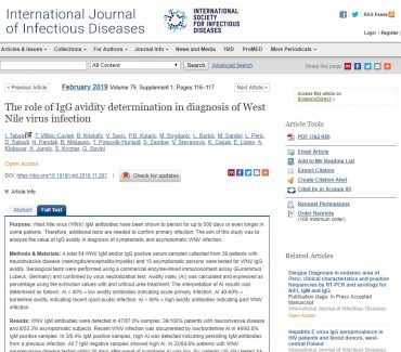 Tabain i sur. (2018): The role of IgG avidity determination in diagnosis of West Nile virus infection. Int J Infect Dis.