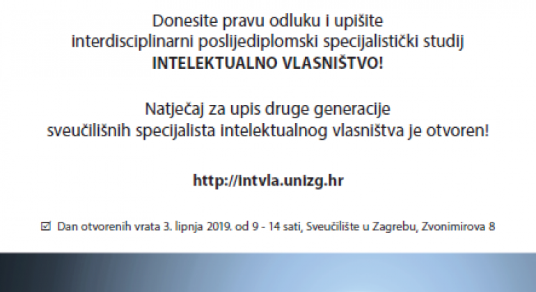 Natječaj za upis na poslijediplomski studij Intelektualno vlasništvo