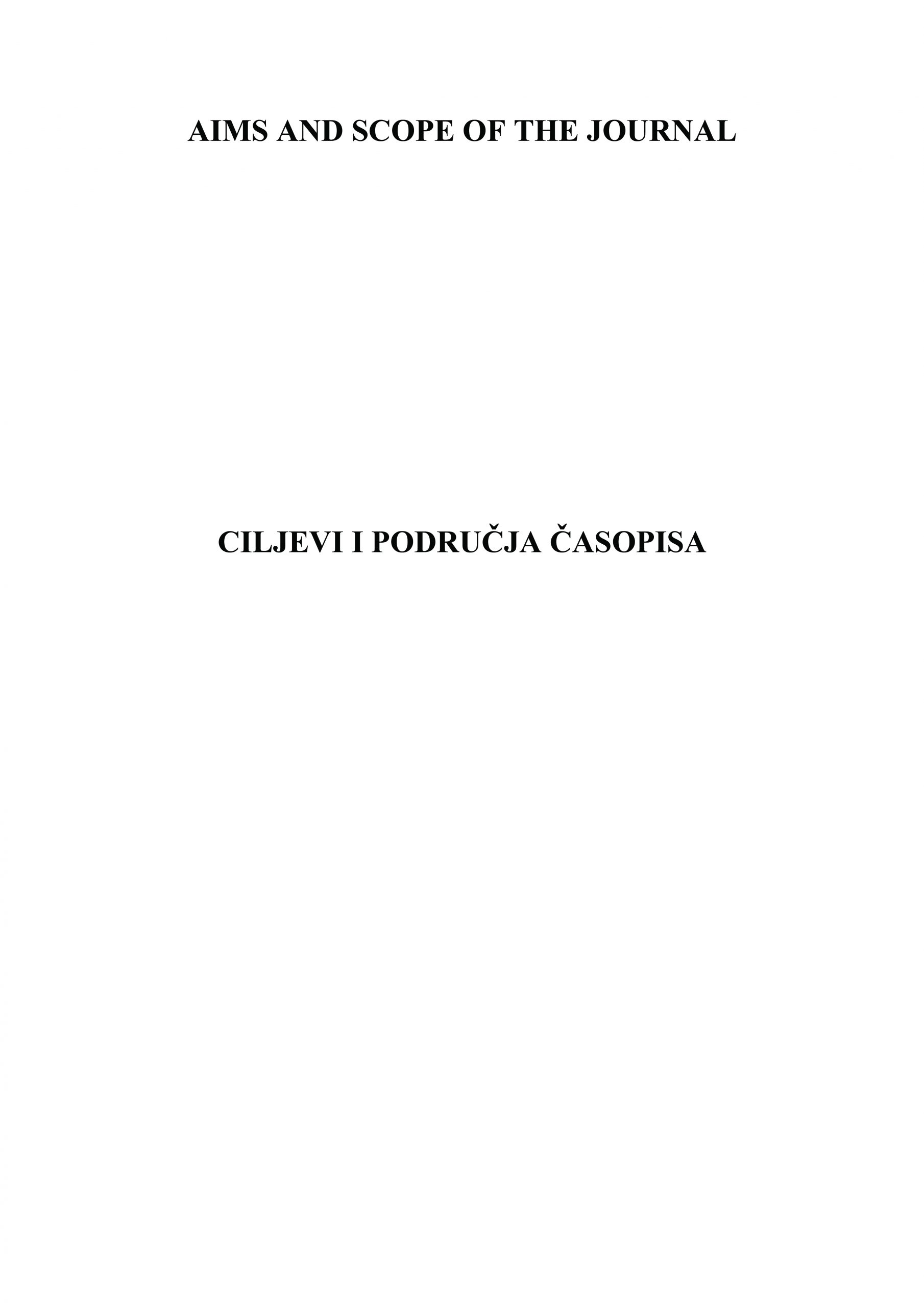 Veterinar Aim and Scope of the Journal / Ciljevi i područja časopisa